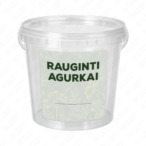 Raugintų agurkų etiketė - lipdukas. 100x100 mm. Ant kibirėlio.
