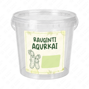 Raugintų agurkų etiketė - lipdukas. 100x100 mm. Ant kibirėlio.