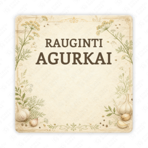 Raugintų agurkų etiketė - lipdukas. 50x50 70x70 100x100