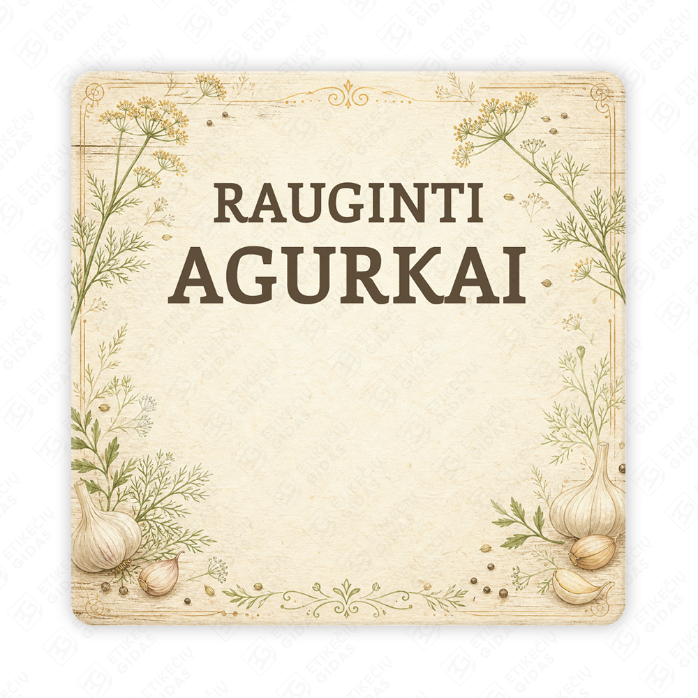Raugintų agurkų etiketė - lipdukas. 50x50 70x70 100x100