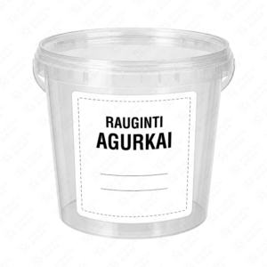 Raugintų agurkų etiketė - lipdukas. 100x100 mm. Ant kibirėlio.