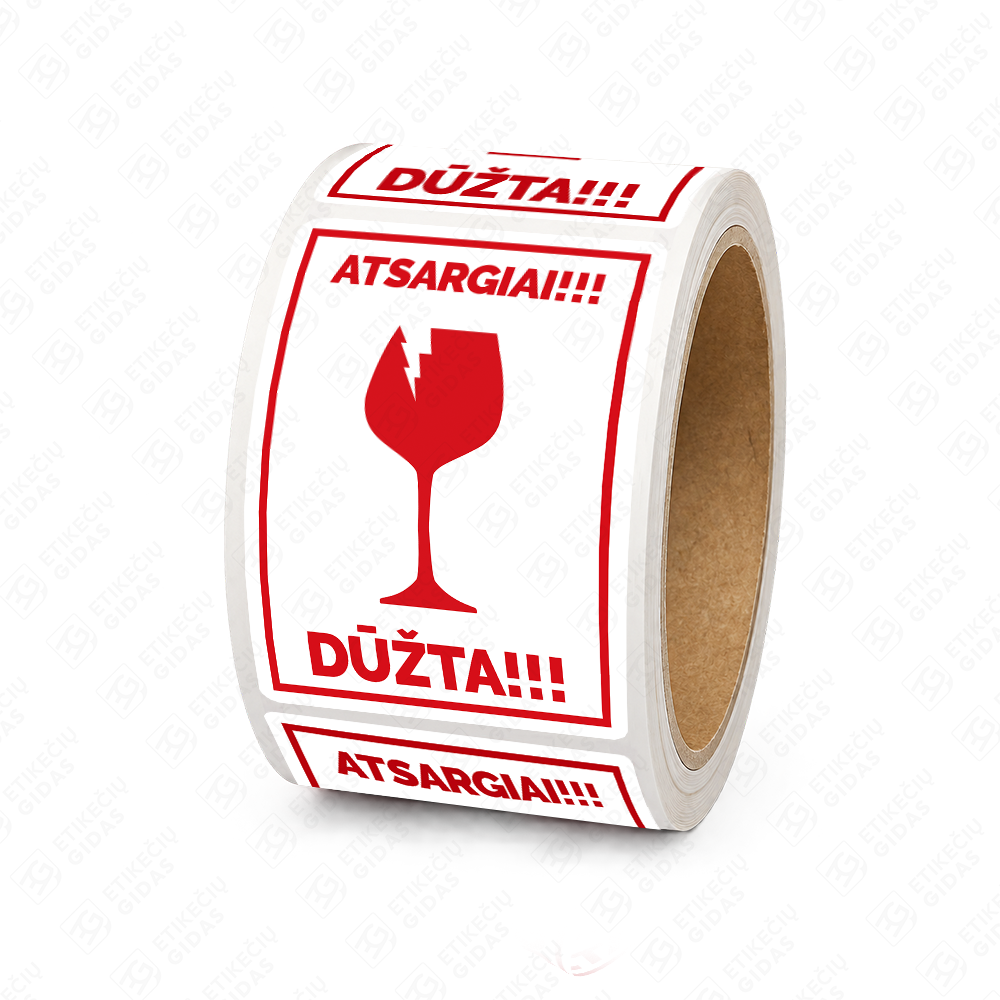 Lipdukai DŪŽTA FRAGILE trapioms siuntoms ženklinti
