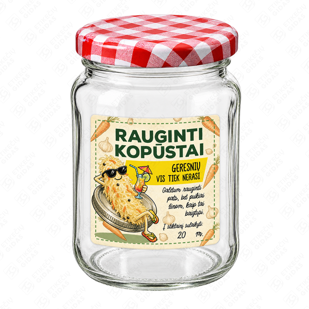 Raugintų kopūstų etiketė - lipdukas. 70x70 mm. Ant stiklainio.