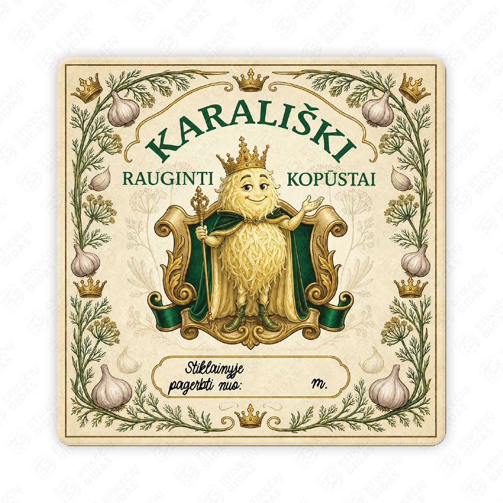 Raugintų kopūstų etiketė - lipdukas. 50x50 70x70 100x100