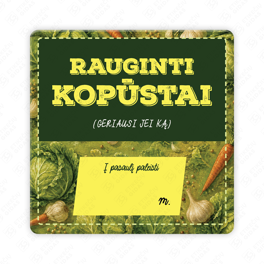 Raugintų kopūstų etiketė - lipdukas. 50x50 70x70 100x100