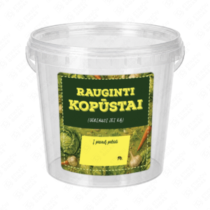 Raugintų kopūstų etiketė - lipdukas. 100x100 mm. Ant kibirėlio.