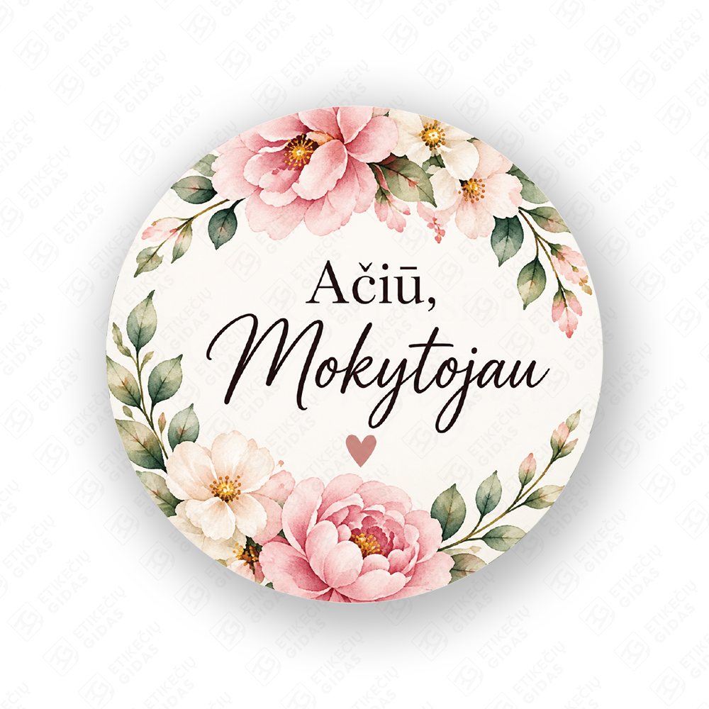 Mokytoju dienos lipdukas 40 mm, apvalus