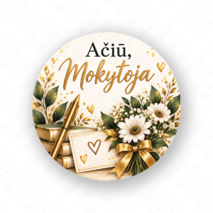Mokytoju dienos lipdukas 40 mm, apvalus