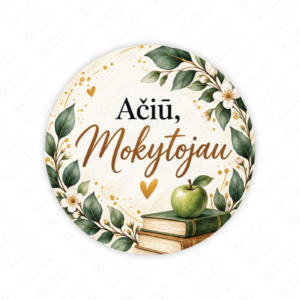 Mokytoju dienos lipdukas 40 mm, apvalus