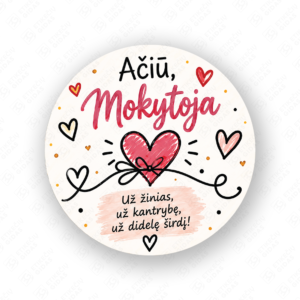 Mokytoju dienos lipdukas 40 mm, apvalus