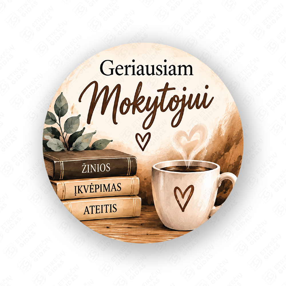 Mokytoju dienos lipdukas 40 mm, apvalus