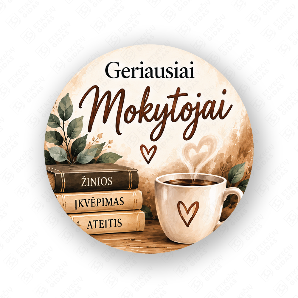 Mokytoju dienos lipdukas 40 mm, apvalus