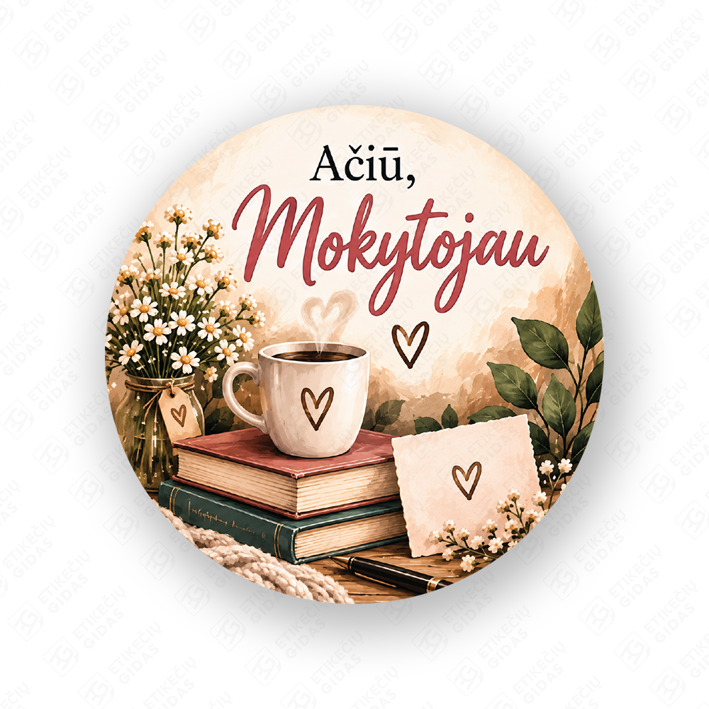 Mokytoju dienos lipdukas 40 mm, apvalus