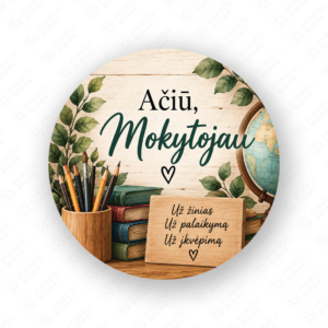 Mokytoju dienos lipdukas 40 mm, apvalus