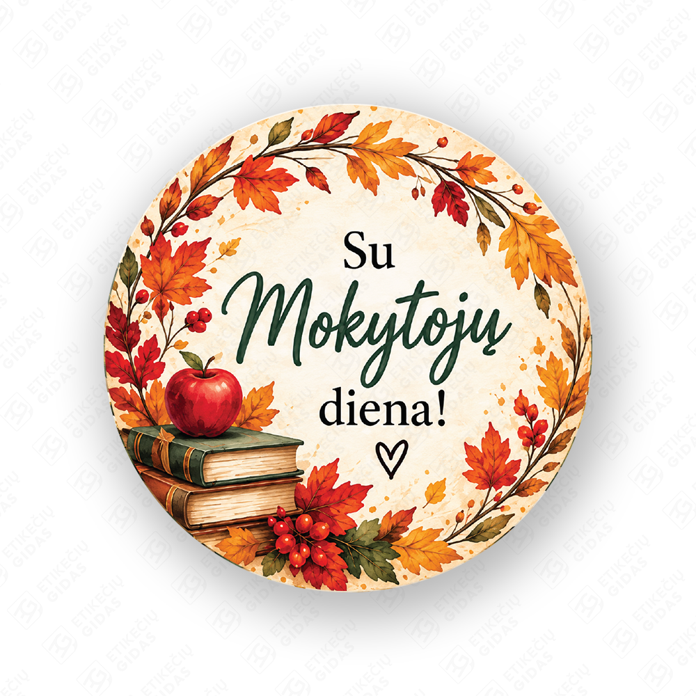 Mokytoju dienos lipdukas 40 mm, apvalus